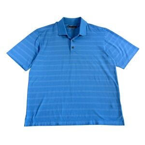 Pebble Beach Performance Mens Blue Striped Short Sleeve Golf Polo Shirt Large
